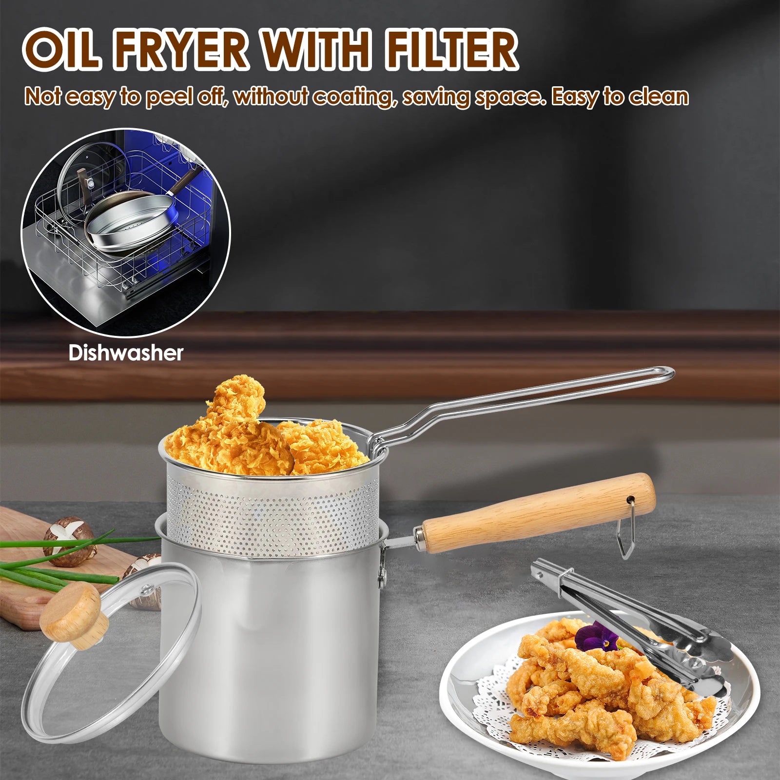 Deep Fryer Pot 304 Stainless Steel Deep Oil Fryer Deep Fryer Pot Japanese Tempura Deep Fryers for Frying Fish Shrimp Chicken