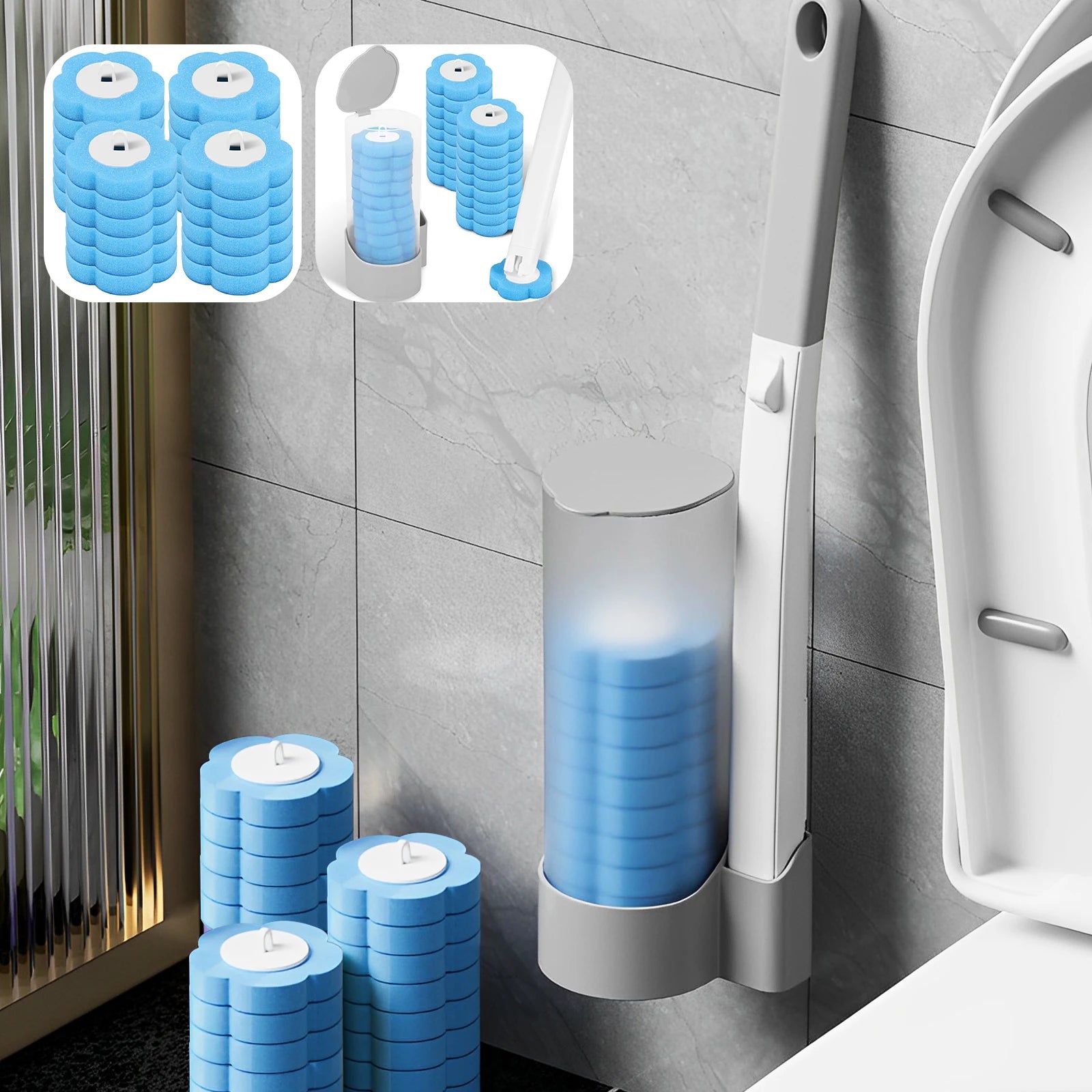 24/72Pcs Disposable Toilet Brush Long Handle Wall-Mounted Wc Cleaning Tool Kit with Replaceable Brush Head Bathroom Accessories