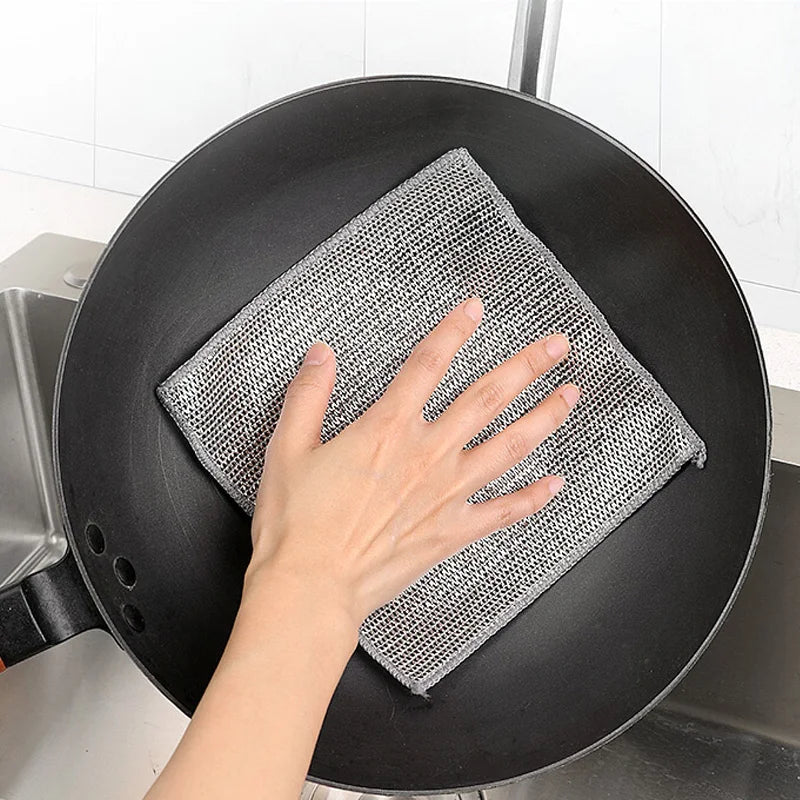 20/2Pcs Steel Wire Cleaning Cloth Single-Layer Double-Layer Non -Stick Oil Iron Dishrag Kitchen Pan Pot Dishes Cloths Rags