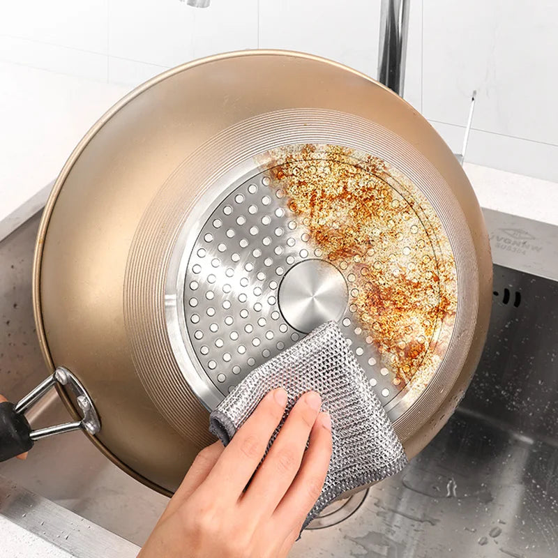 20/2Pcs Steel Wire Cleaning Cloth Single-Layer Double-Layer Non -Stick Oil Iron Dishrag Kitchen Pan Pot Dishes Cloths Rags