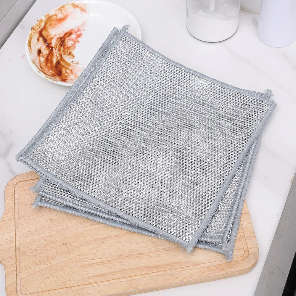 20/2Pcs Steel Wire Cleaning Cloth Single-Layer Double-Layer Non -Stick Oil Iron Dishrag Kitchen Pan Pot Dishes Cloths Rags