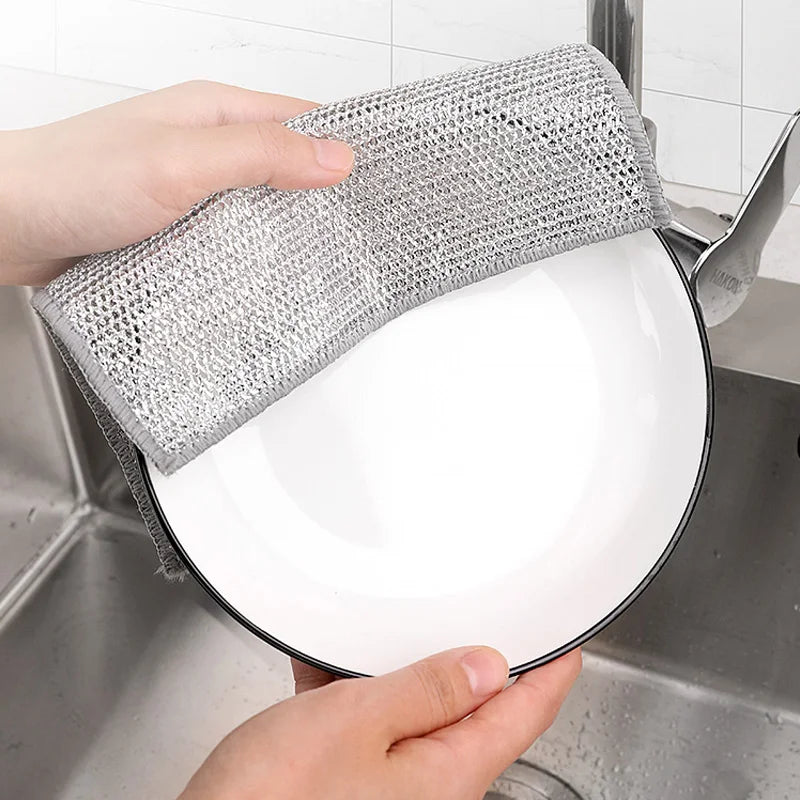 20/2Pcs Steel Wire Cleaning Cloth Single-Layer Double-Layer Non -Stick Oil Iron Dishrag Kitchen Pan Pot Dishes Cloths Rags