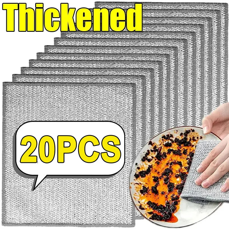20/2Pcs Steel Wire Cleaning Cloth Single-Layer Double-Layer Non -Stick Oil Iron Dishrag Kitchen Pan Pot Dishes Cloths Rags