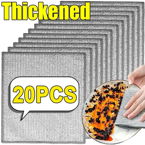 20/2Pcs Steel Wire Cleaning Cloth Single-Layer Double-Layer Non -Stick Oil Iron Dishrag Kitchen Pan Pot Dishes Cloths Rags