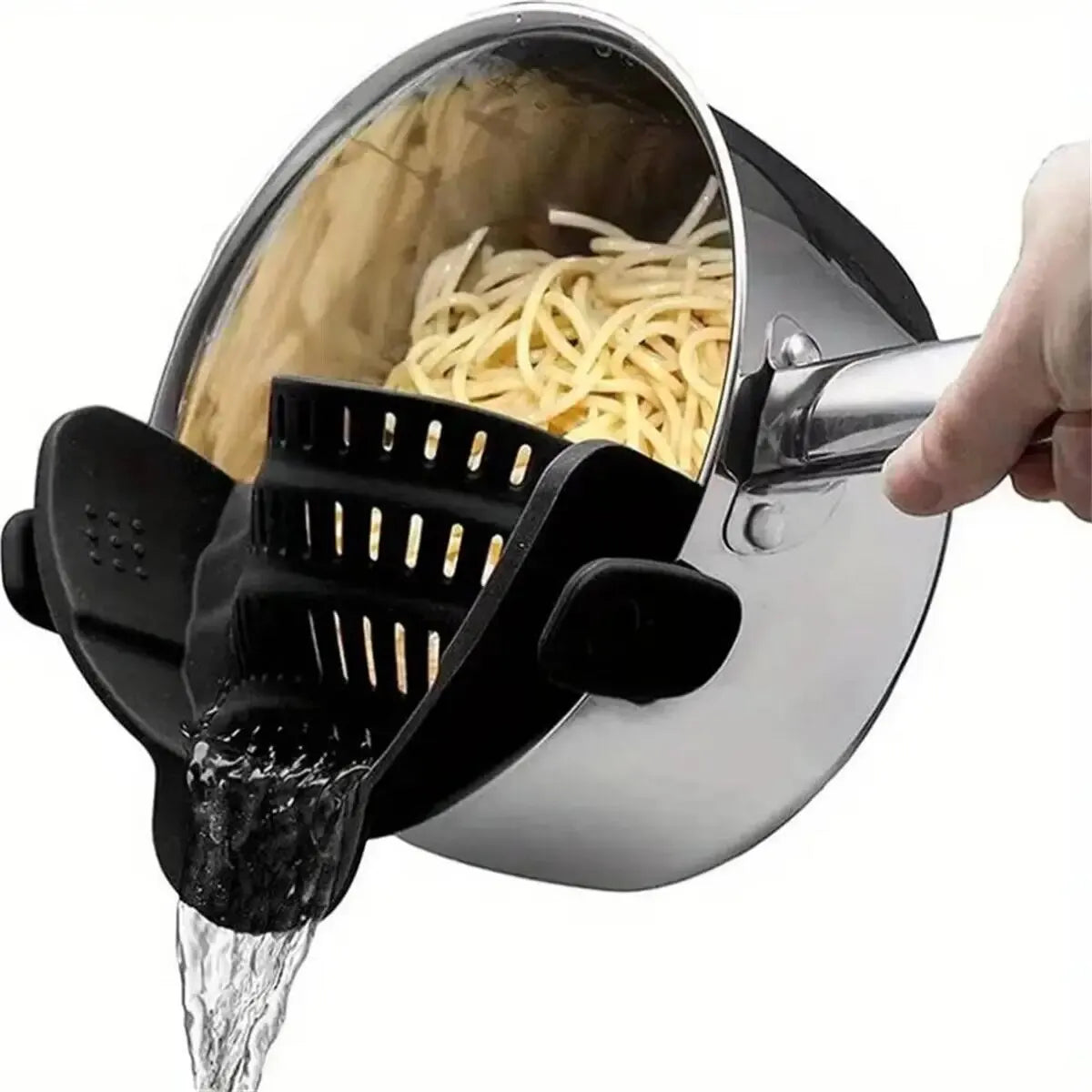 1Pc Adjustable Silicone Clip-On Strainer for Pots, Pans, and Bowls - Handheld Drainer for Noodles, Pasta